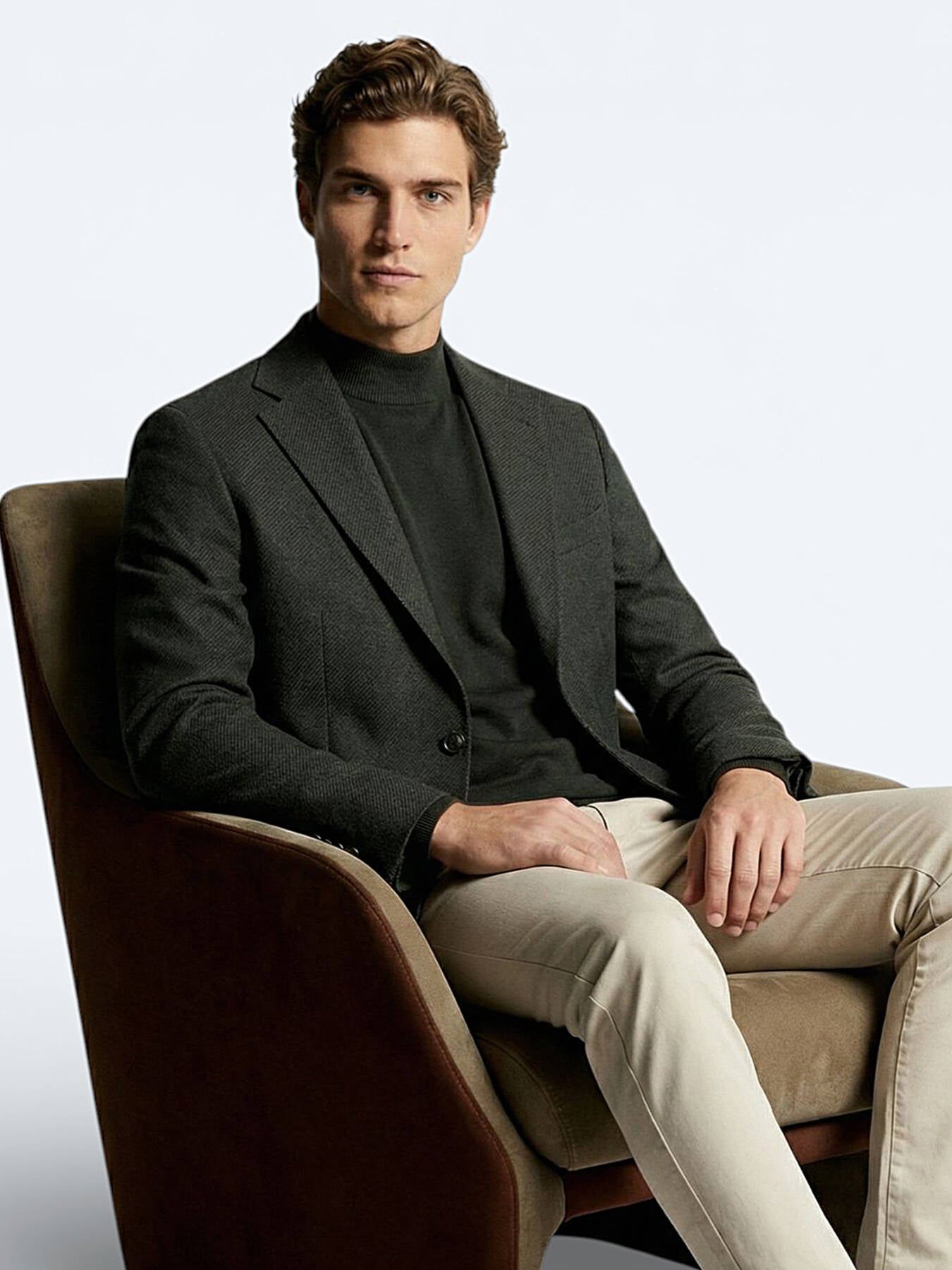 Haki Modern Fit Yün Karışımlı Ceket
