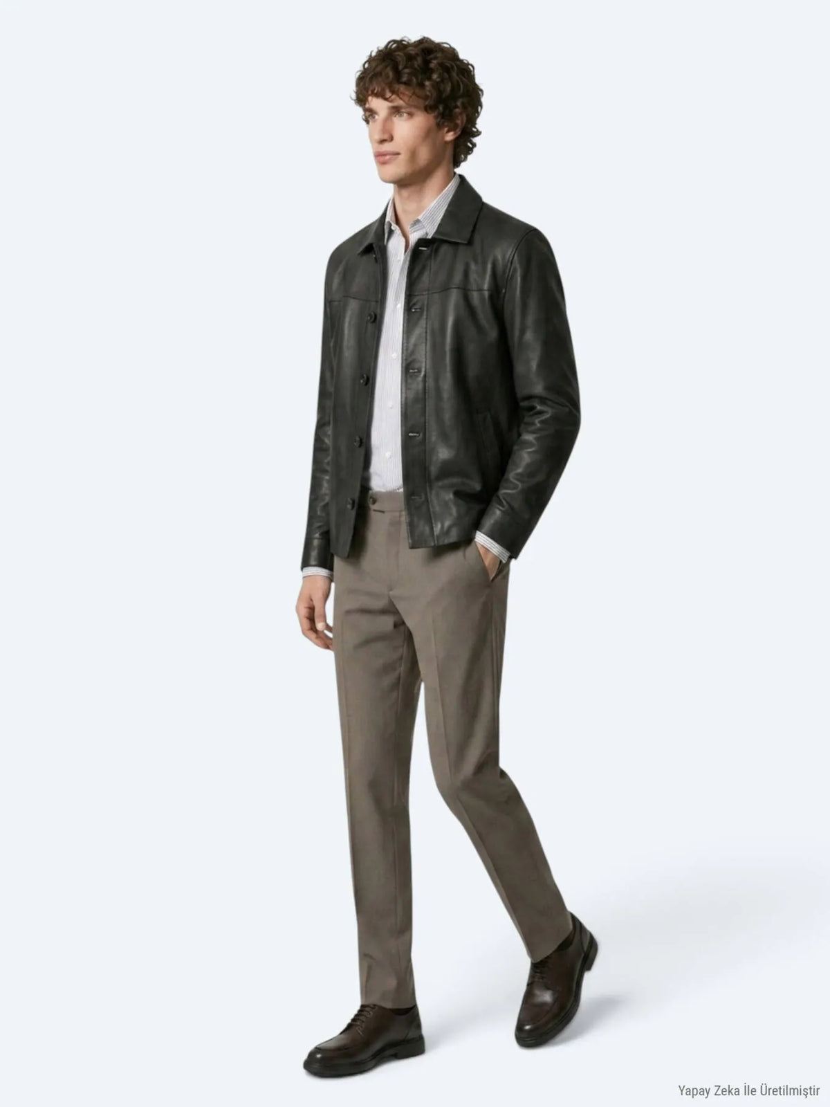 Haki Regular Fit Gömlek Yaka Casual Deri Deri Mont