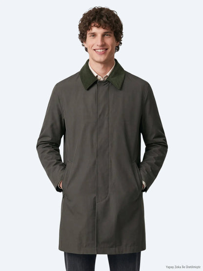 Haki Regular Fit Gömlek Yaka Casual Dokuma Pardösü