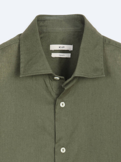 Haki Regular Fit Uzun Dokuma Casual Pamuk Karışımlı Gömlek