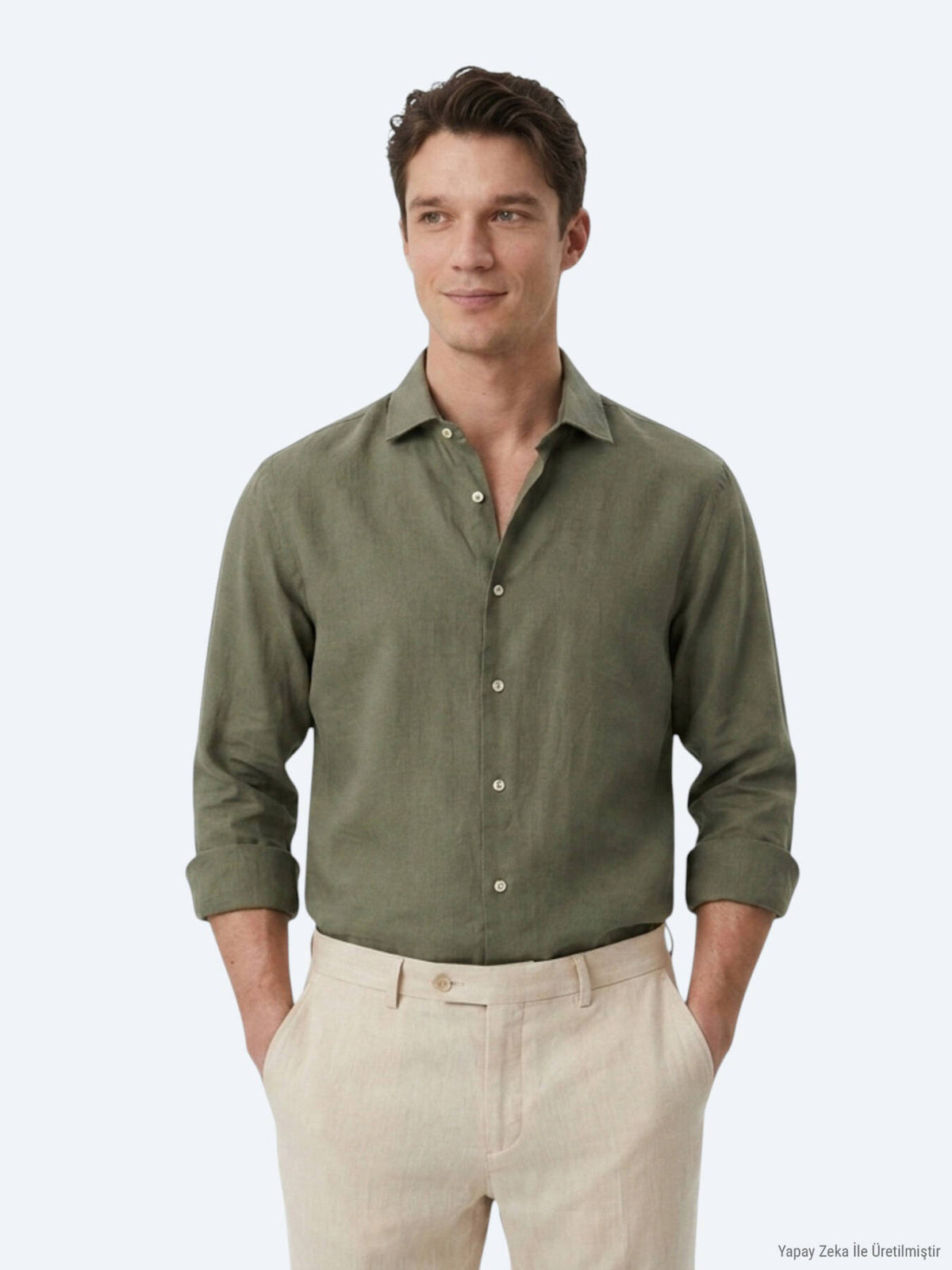Haki Regular Fit Uzun Dokuma Casual Pamuk Karışımlı Gömlek