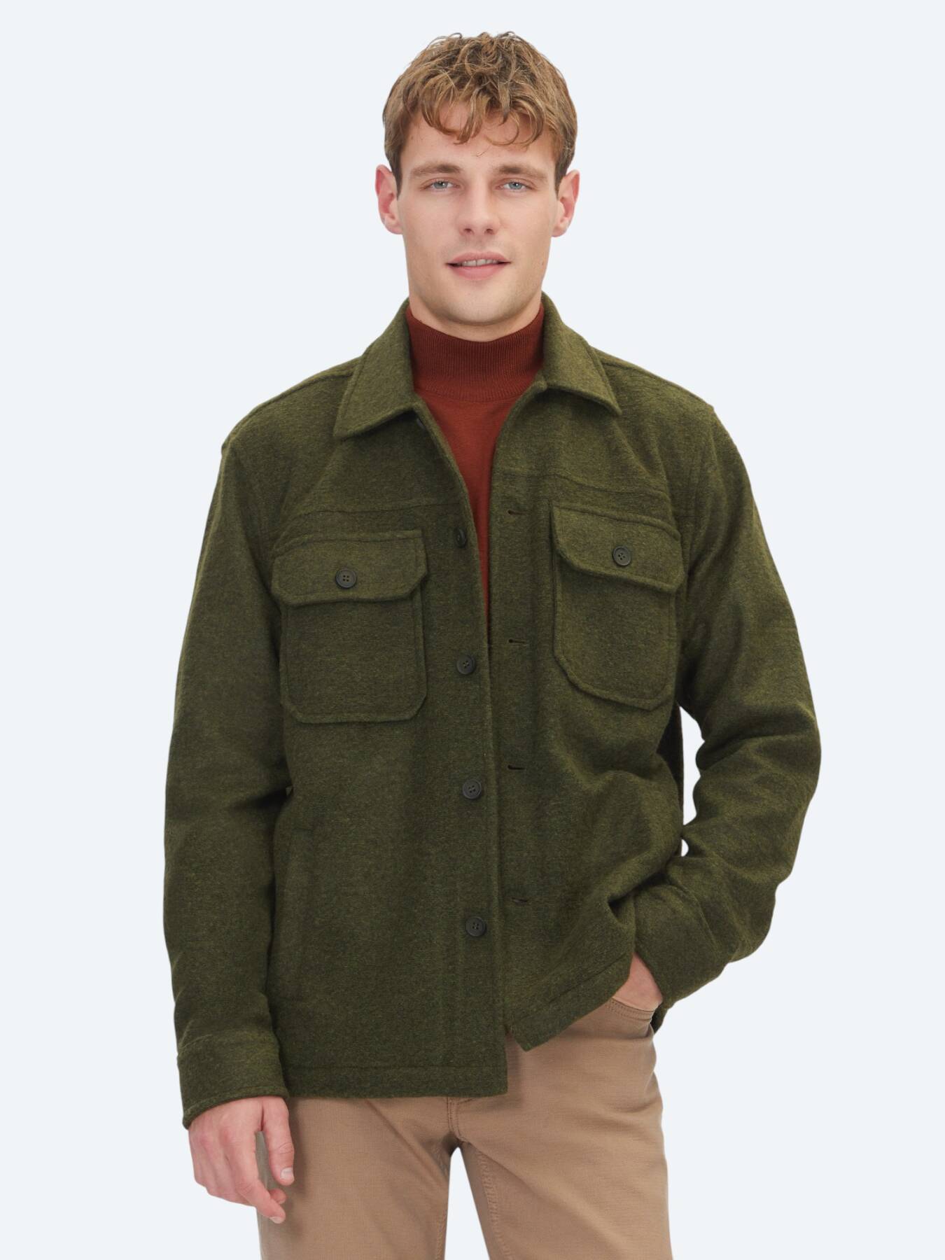 Haki Regular Fit Uzun Overshırt