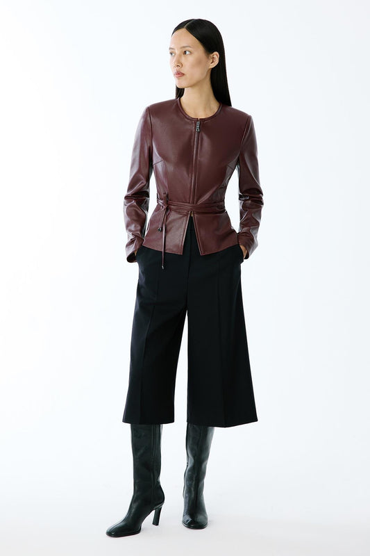 Hakiki Deri Sıfır Yaka Bordo Ceket