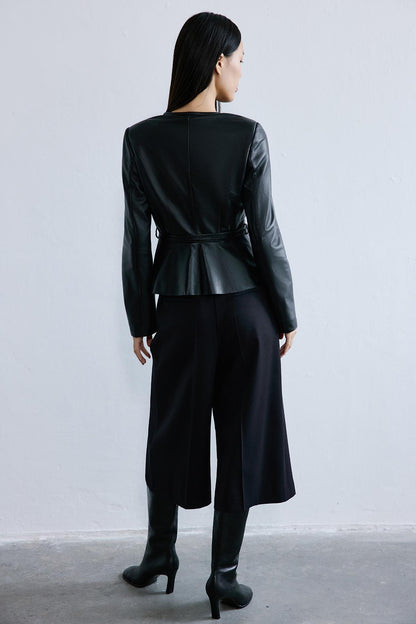 Hakiki Deri Sıfır Yaka Siyah Ceket