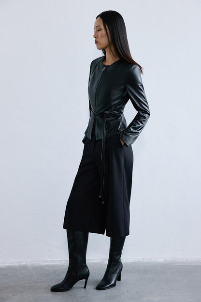 Hakiki Deri Sıfır Yaka Siyah Ceket