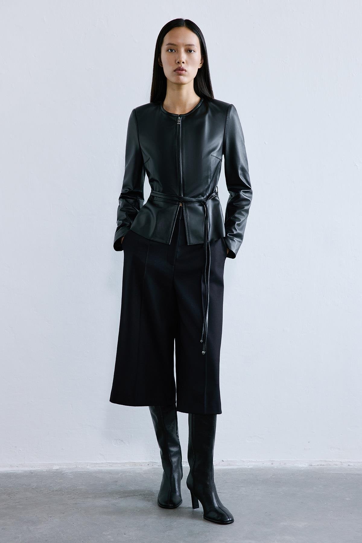 Hakiki Deri Sıfır Yaka Siyah Ceket