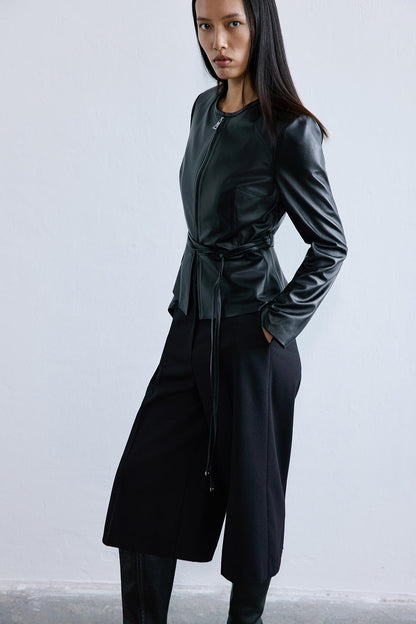 Hakiki Deri Sıfır Yaka Siyah Ceket