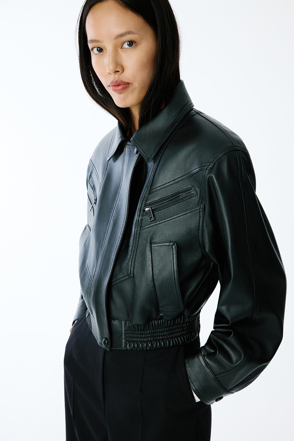 Hakiki Deri Vatkalı Siyah Ceket