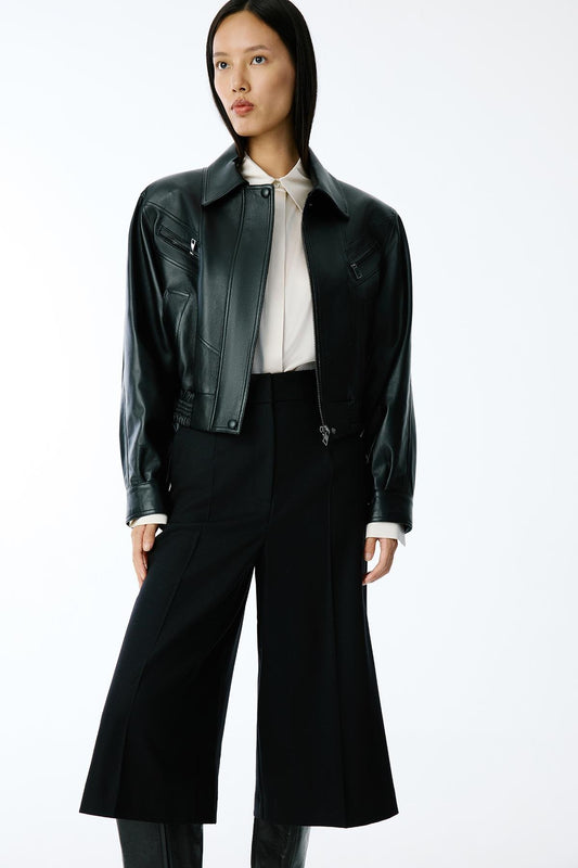 Hakiki Deri Vatkalı Siyah Ceket