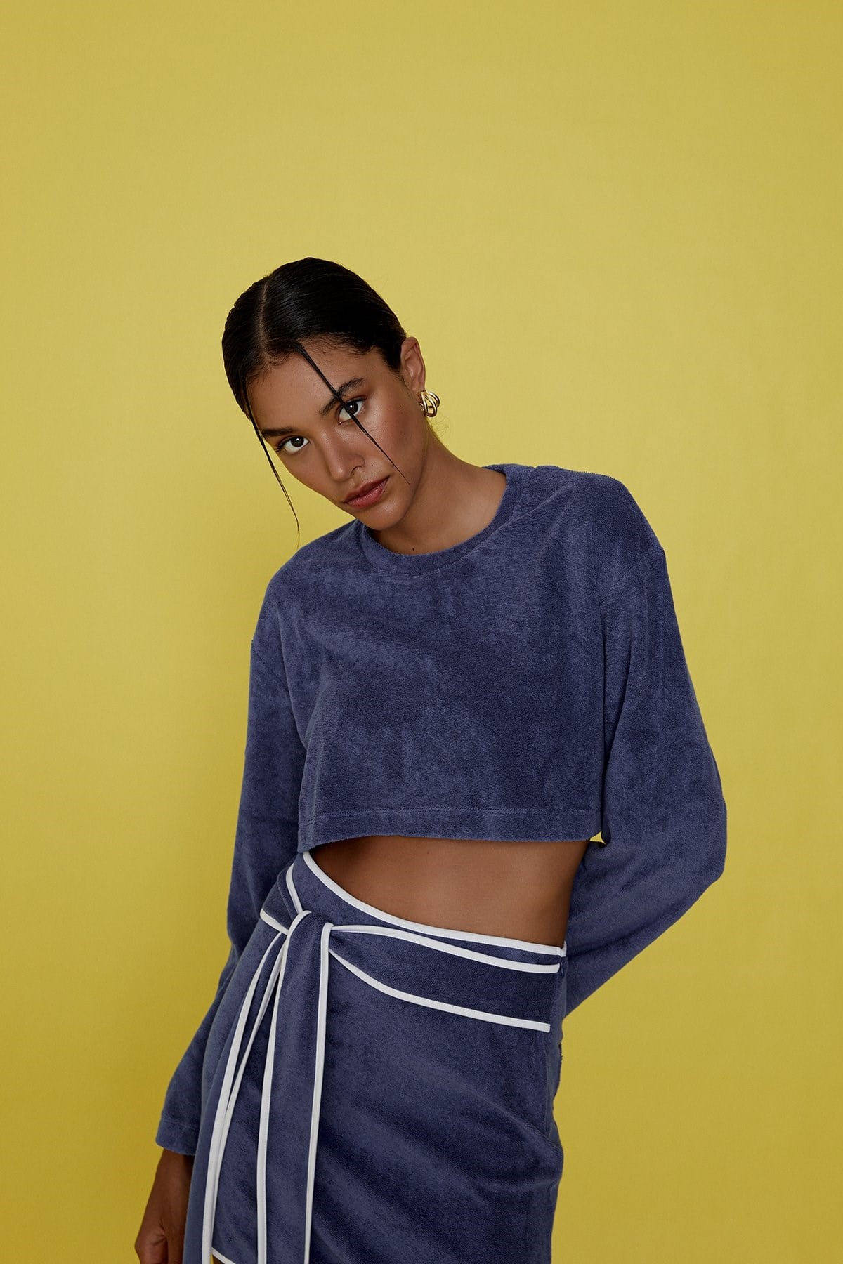 Havlu Kumaş Lacivert Sweatshirt
