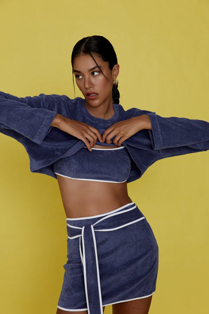 Havlu Kumaş Lacivert Sweatshirt