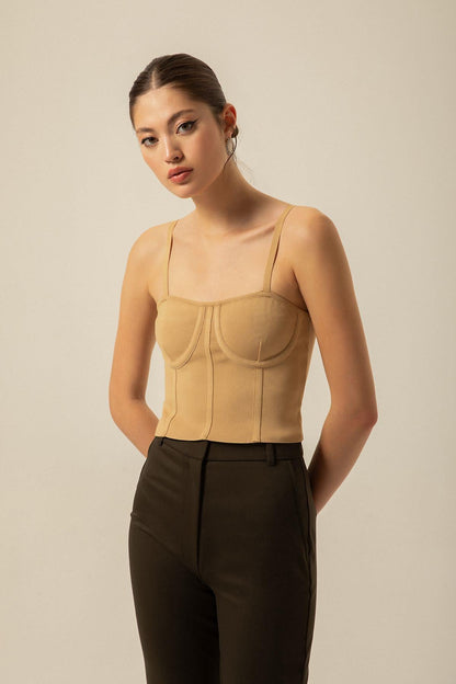 Ince Askılı Camel Triko Büstiyer