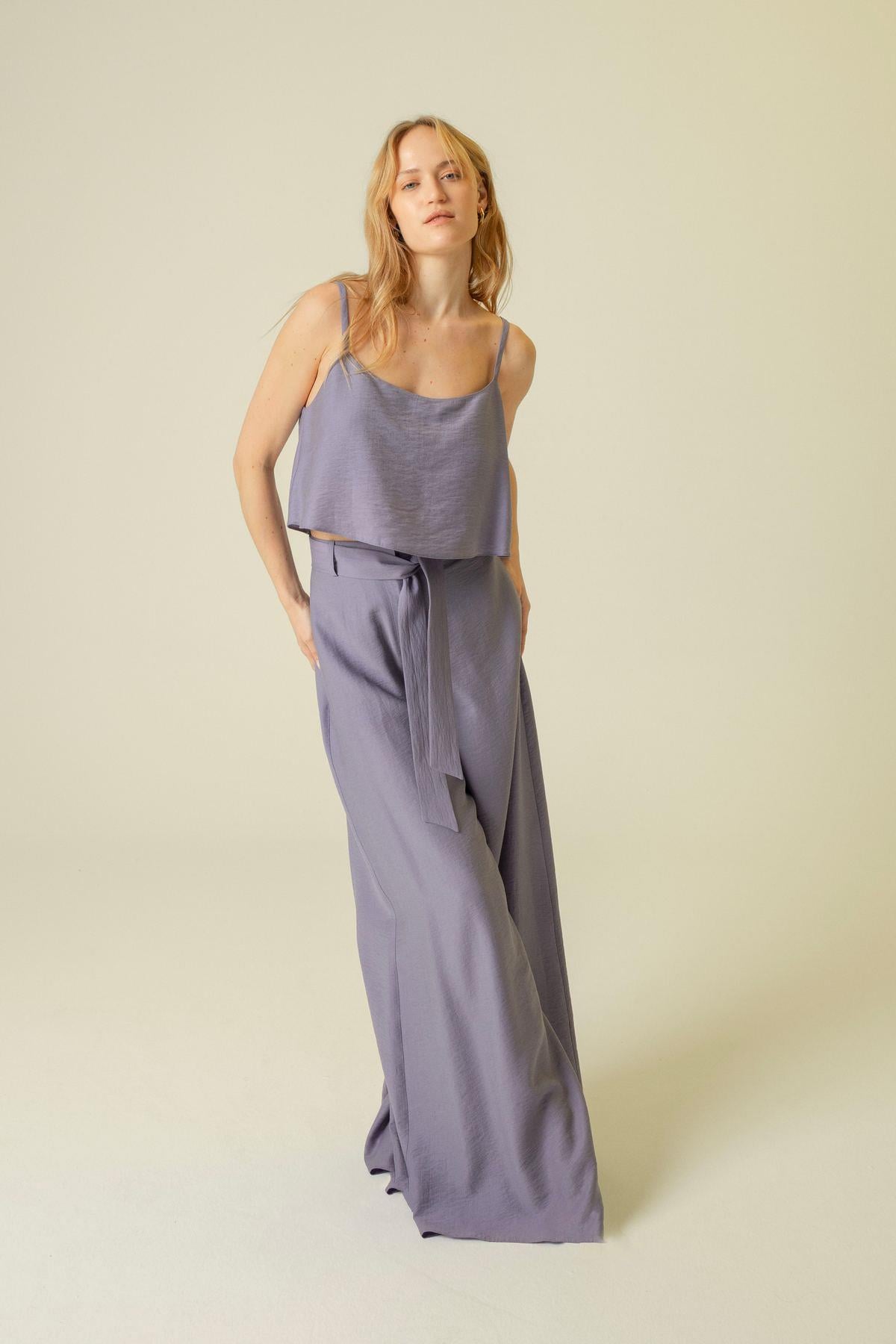 Ince Askılı Indigo Crop Top