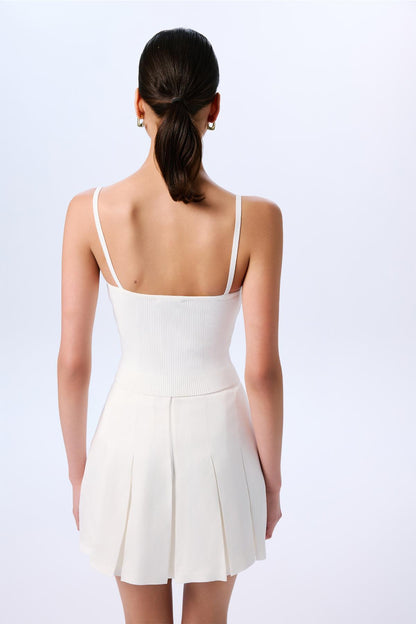 Ince Askılı Şeritli Crop Triko Ekru Bluz