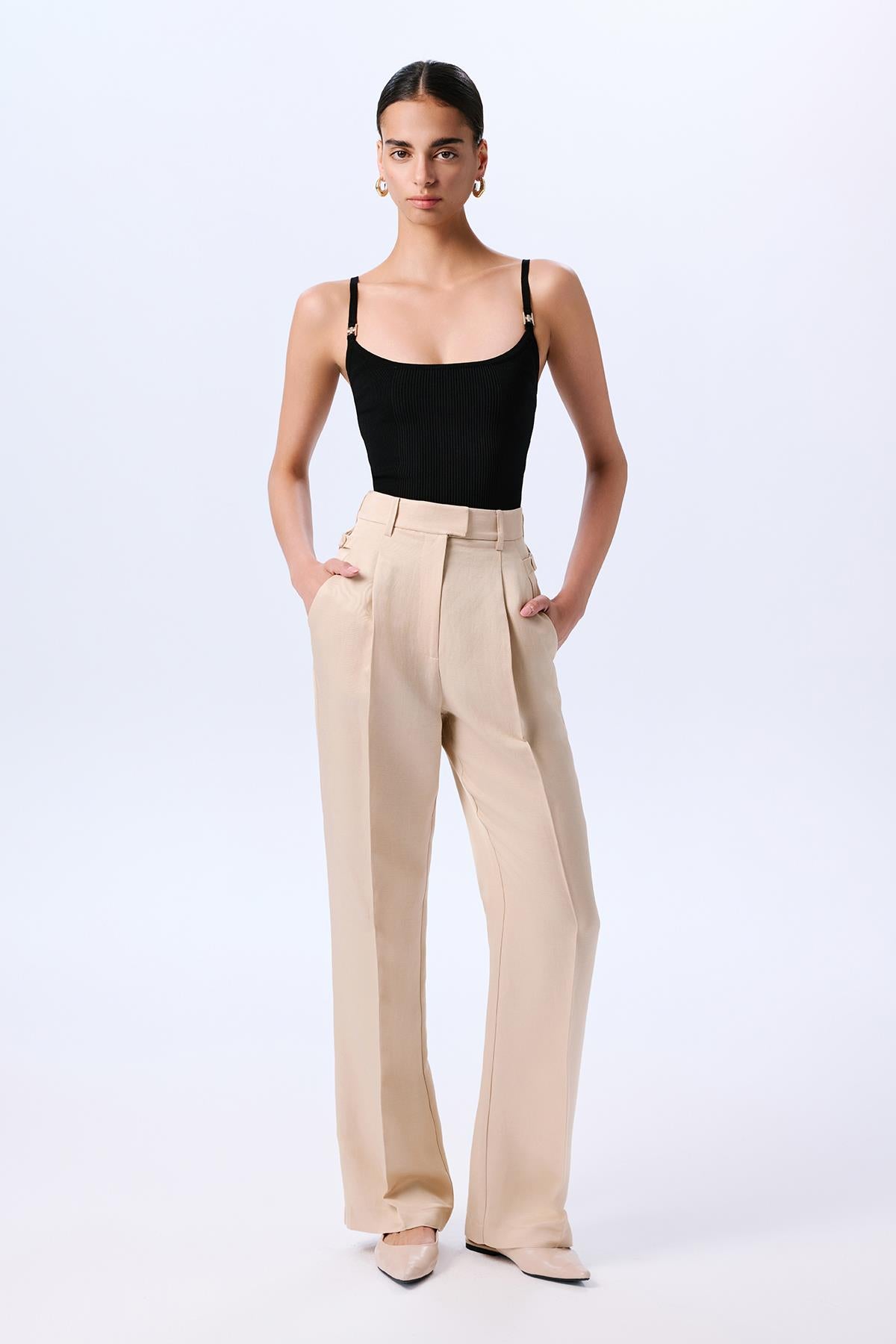 Ince Askılı Şeritli Crop Triko Siyah Bluz
