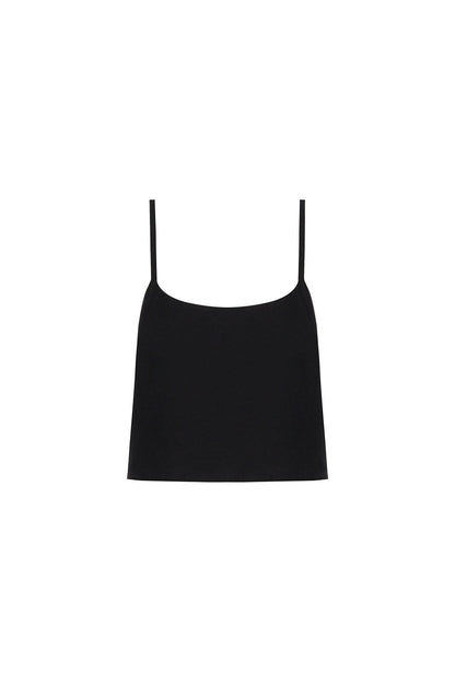 Ince Askılı Siyah Crop Top