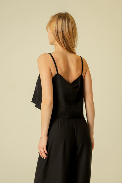 Ince Askılı Siyah Crop Top