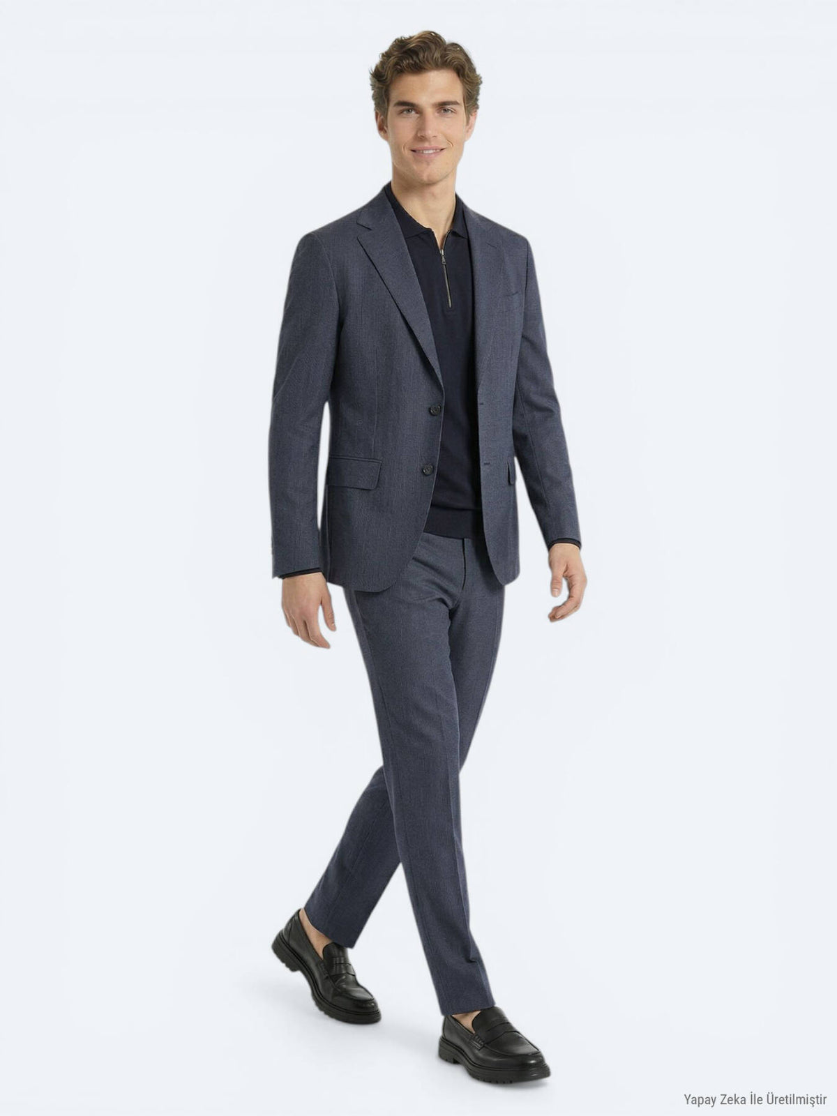 Indigo Çizgili Modern Fit Takım Elbise
