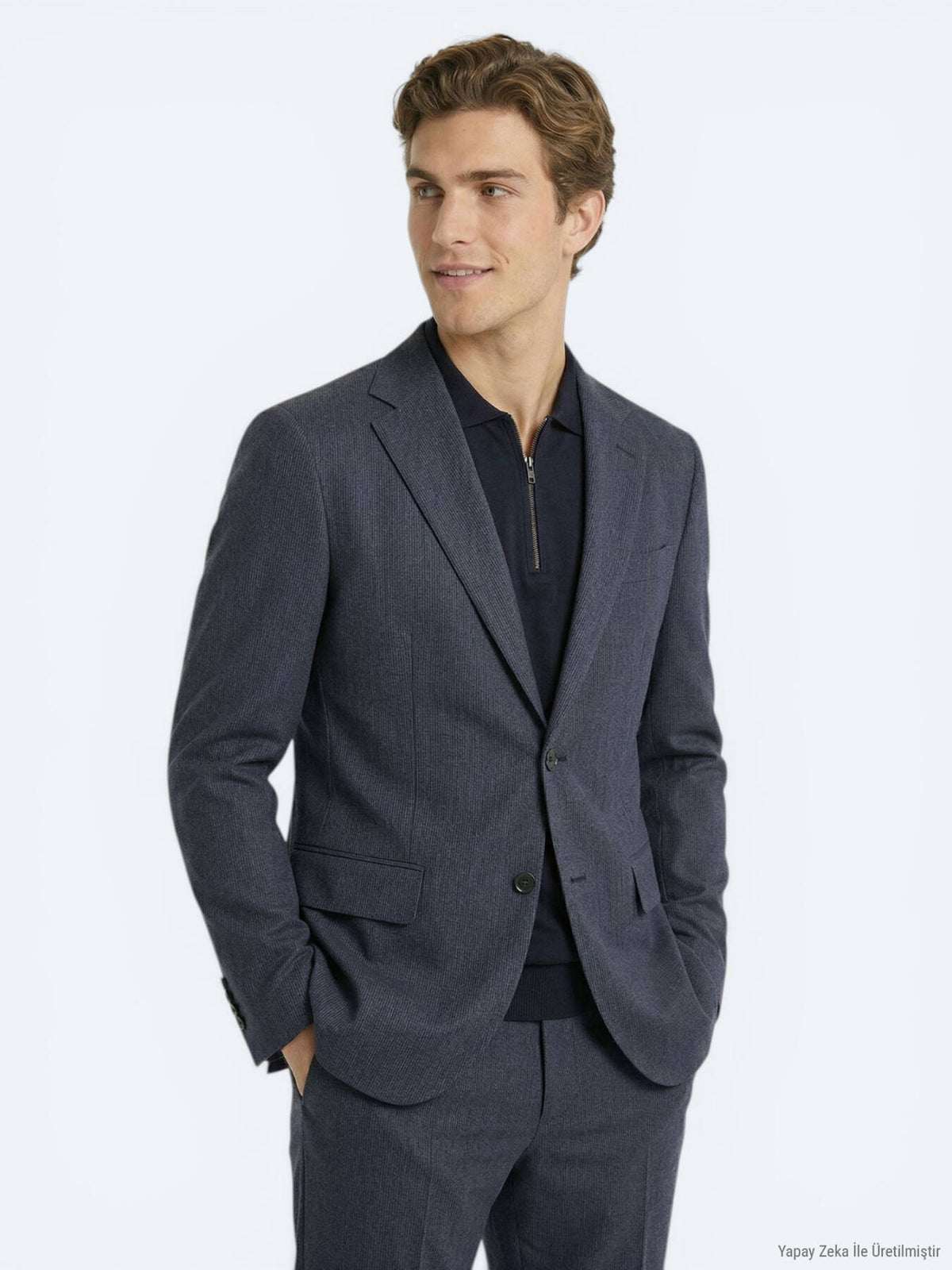 Indigo Çizgili Modern Fit Takım Elbise