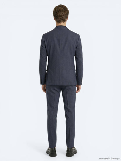 Indigo Çizgili Modern Fit Takım Elbise