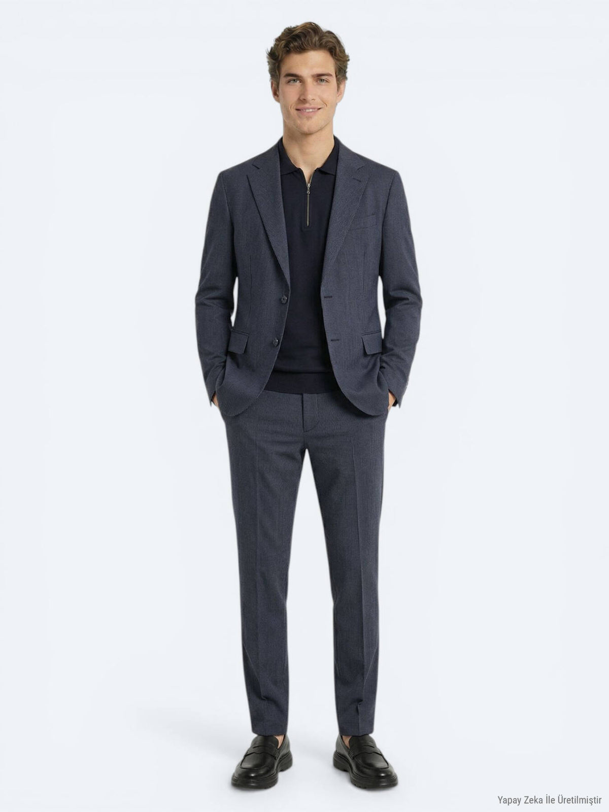 Indigo Çizgili Modern Fit Takım Elbise
