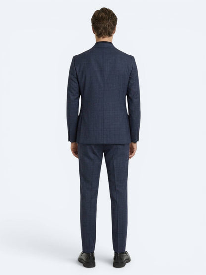 Indigo Çizgili Modern Fit Yün Karışımlı Takım Elbise