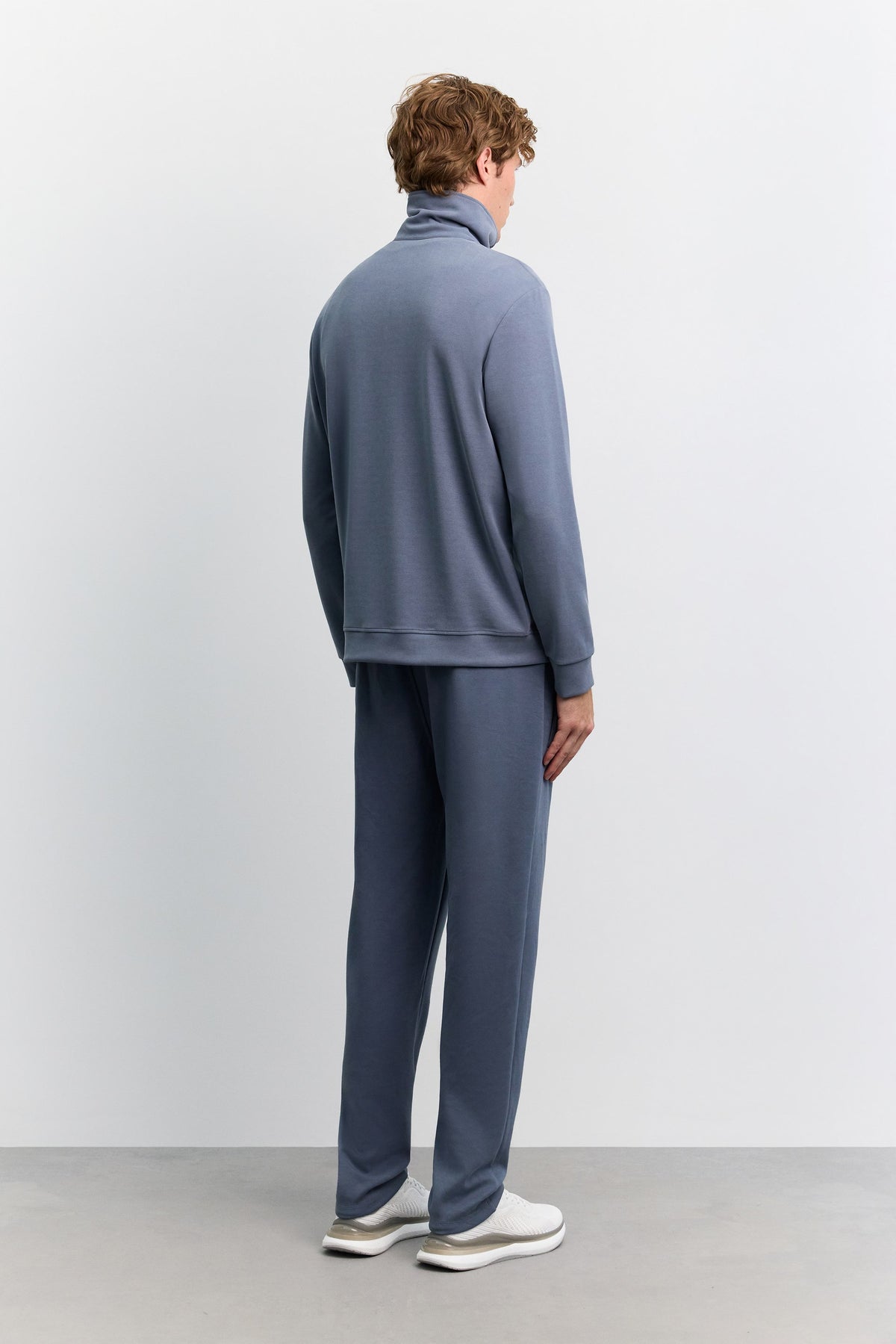 Indigo Dik Yaka Fermuarlı Modal Karışımlı Soft Touch Sweatshirt