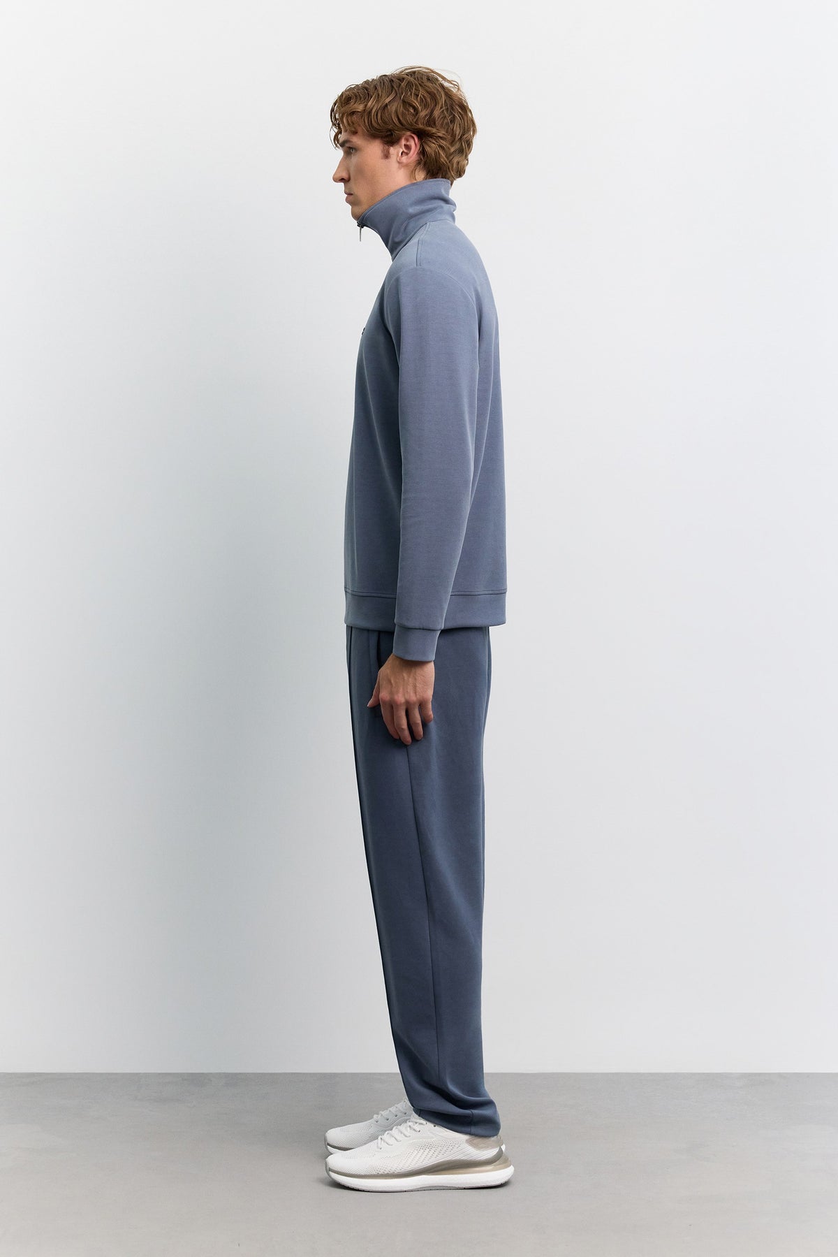 Indigo Dik Yaka Fermuarlı Modal Karışımlı Soft Touch Sweatshirt