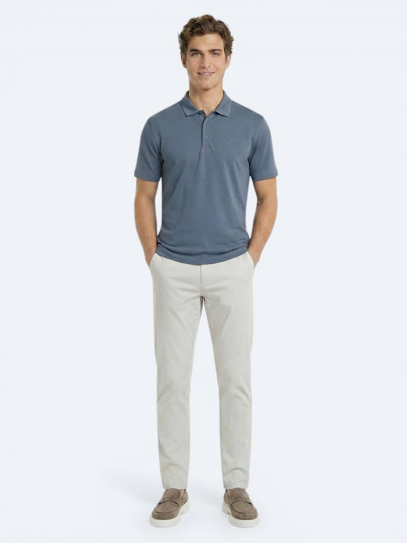 Indigo Düz Polo Yaka T-shirt