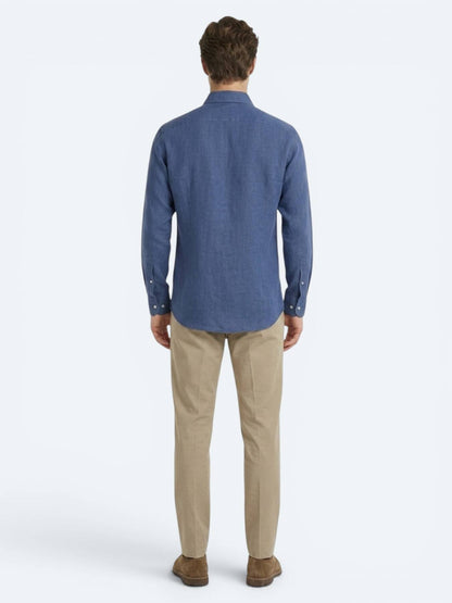 Indigo Düz Regular Fit Uzun Dokuma Casual Pamuk Karışımlı Gömlek