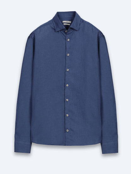 Indigo Düz Regular Fit Uzun Dokuma Casual Pamuk Karışımlı Gömlek