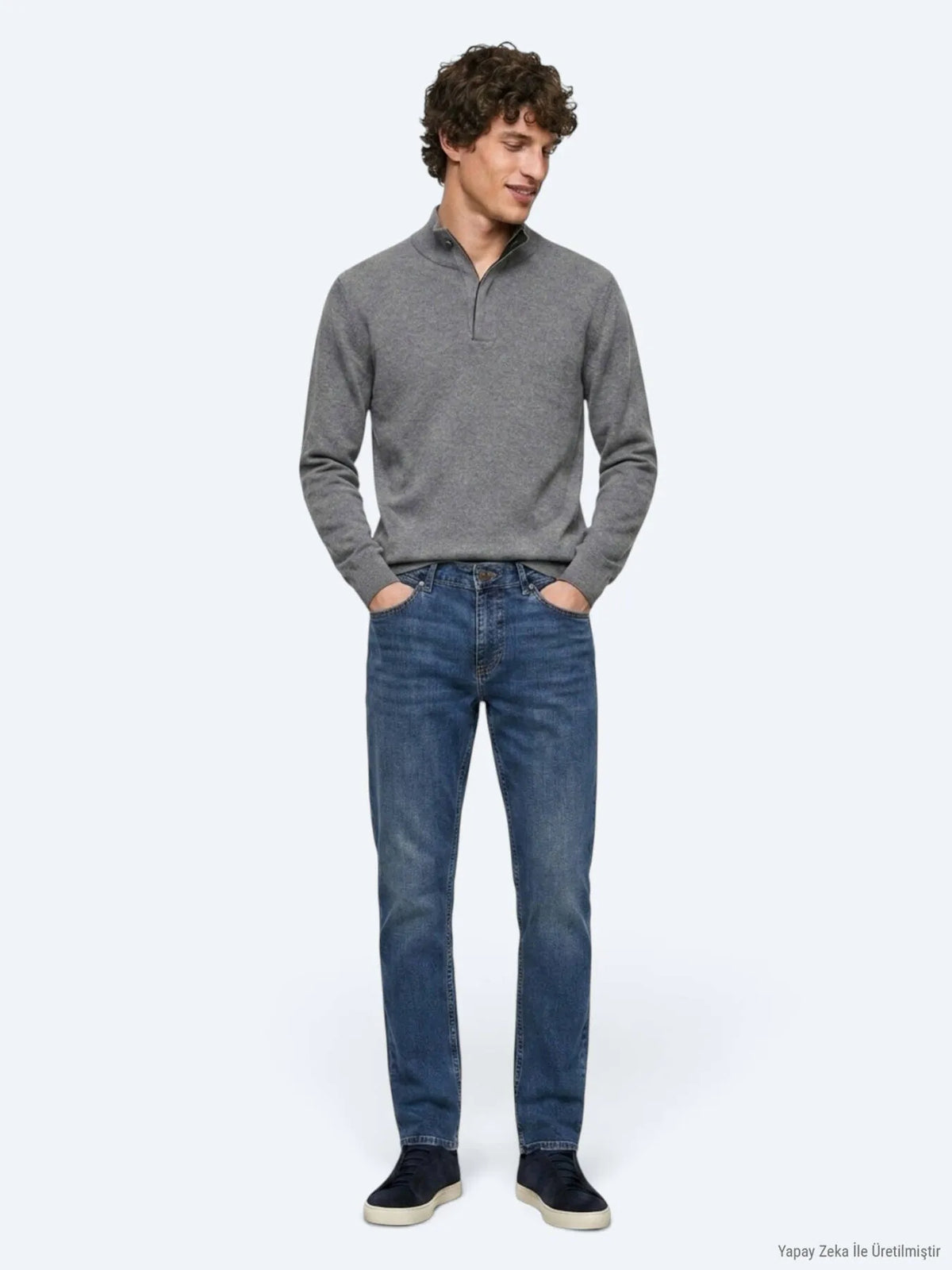 Indigo Düz Slim Fit Denim Pamuk Karışımlı Pantolon