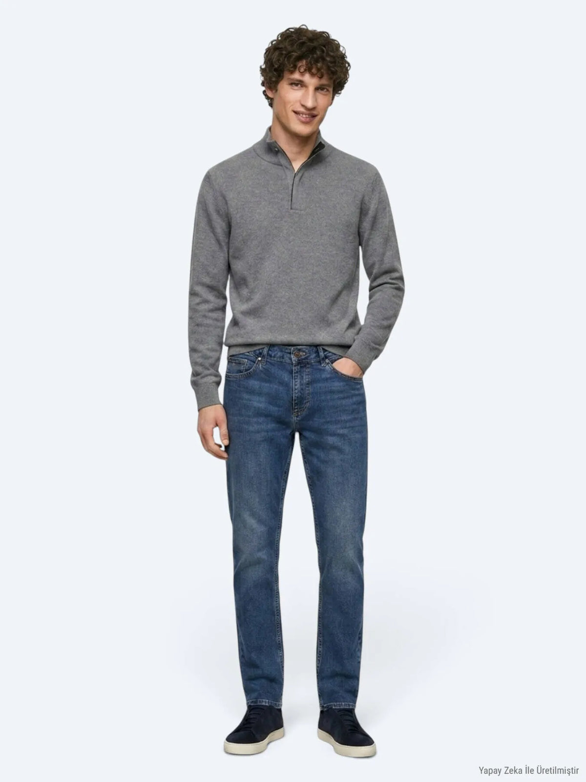 Indigo Düz Slim Fit Denim Pamuk Karışımlı Pantolon
