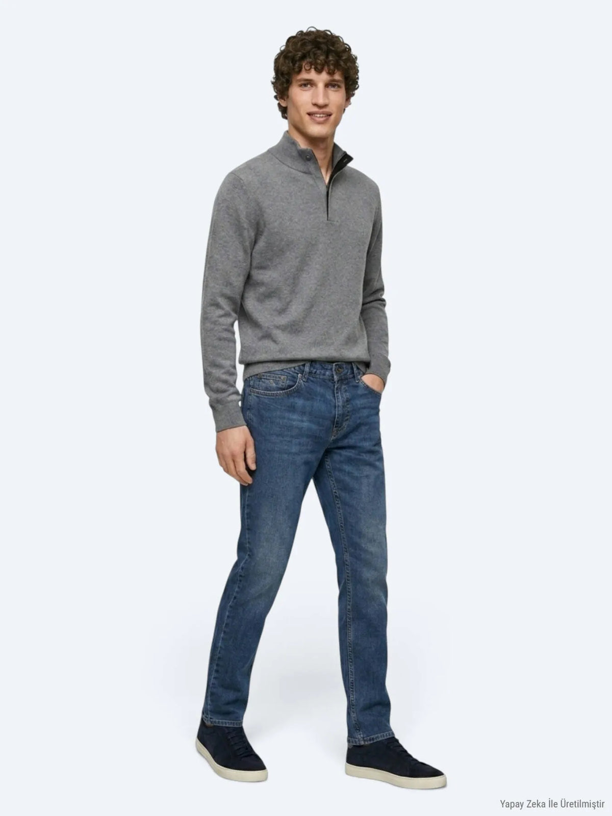 Indigo Düz Slim Fit Denim Pamuk Karışımlı Pantolon
