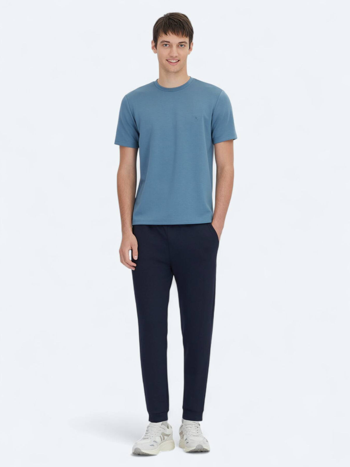 Indigo Düz Bisiklet Yaka T-shirt