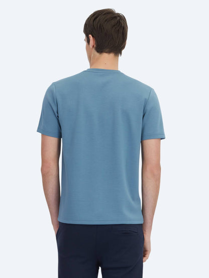 Indigo Düz Bisiklet Yaka T-shirt