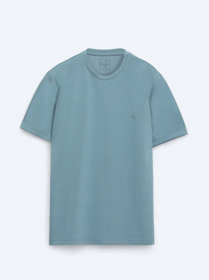 Indigo Düz Bisiklet Yaka T-shirt