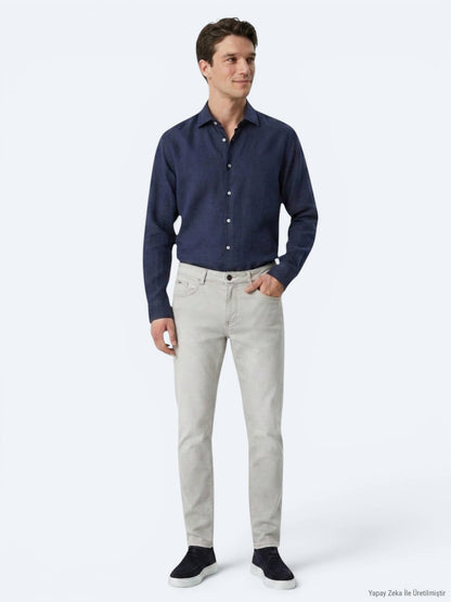 Indigo Regular Fit Uzun Dokuma Casual Pamuk Karışımlı Gömlek