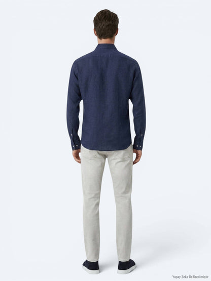 Indigo Regular Fit Uzun Dokuma Casual Pamuk Karışımlı Gömlek