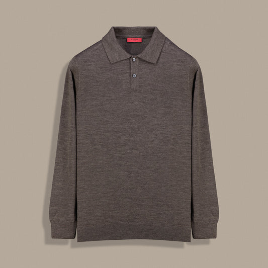 Düğmeli Polo Yaka Erkek Kahverengi Triko