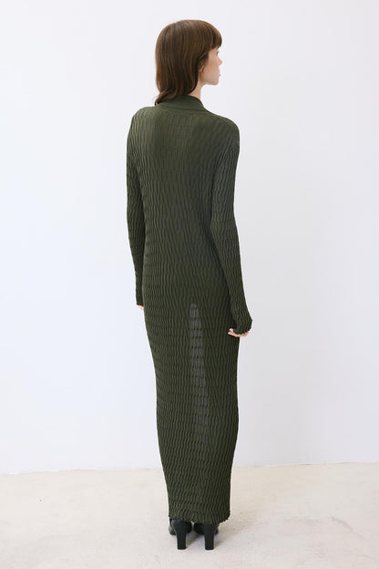 Jakar Dokulu Haki Triko Uzun Hırka