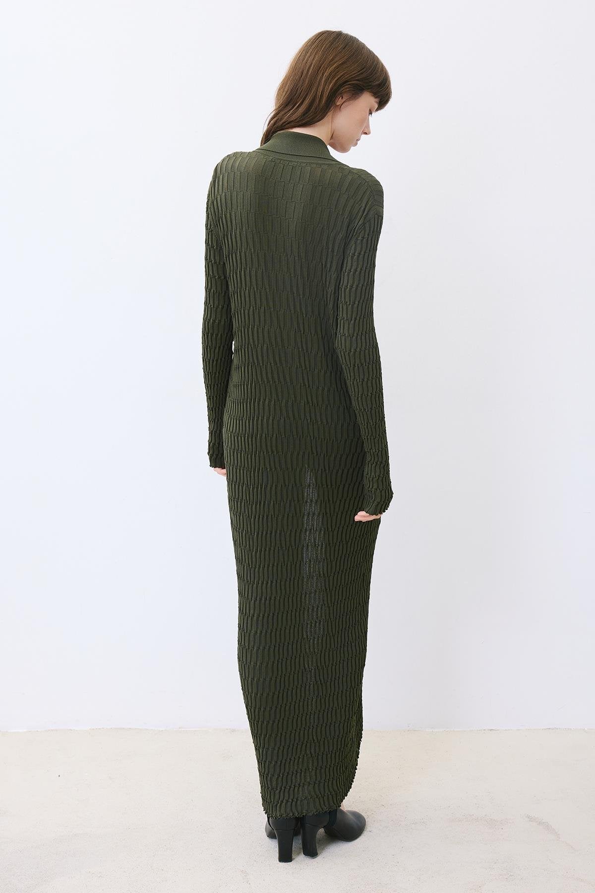 Jakar Dokulu Haki Triko Uzun Hırka