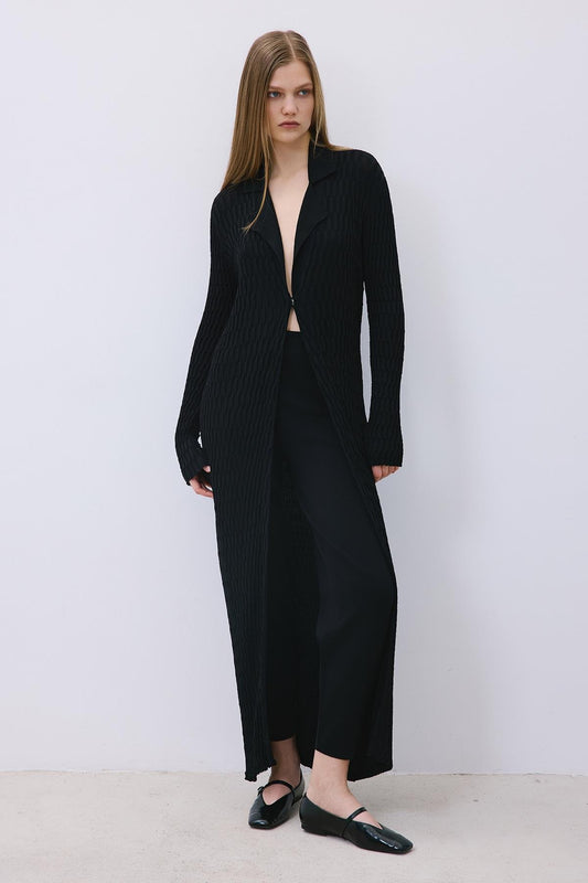 Jakar Dokulu Siyah Triko Uzun Hırka