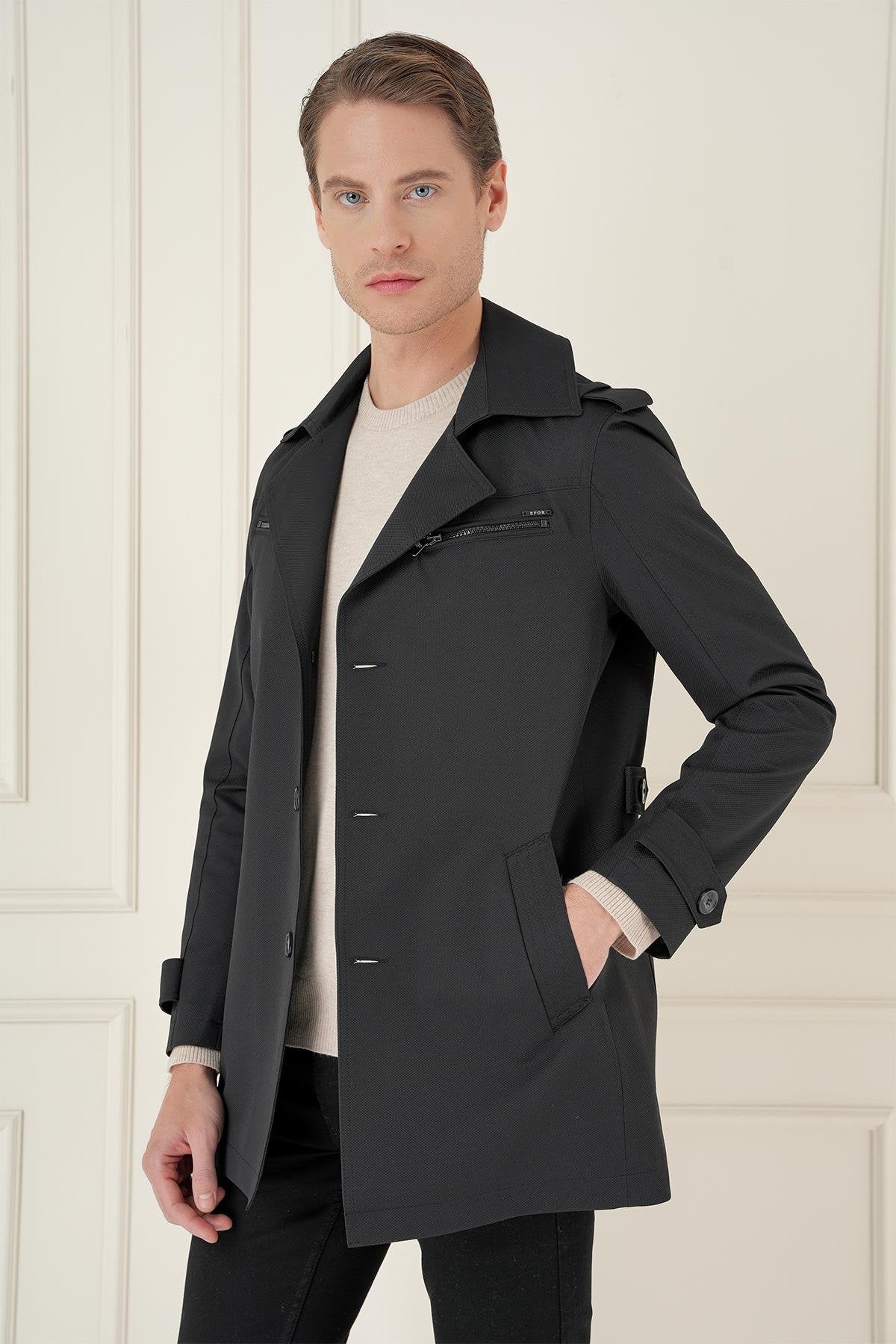 Ka 086 Slim Fit Siyah Spor Kaban