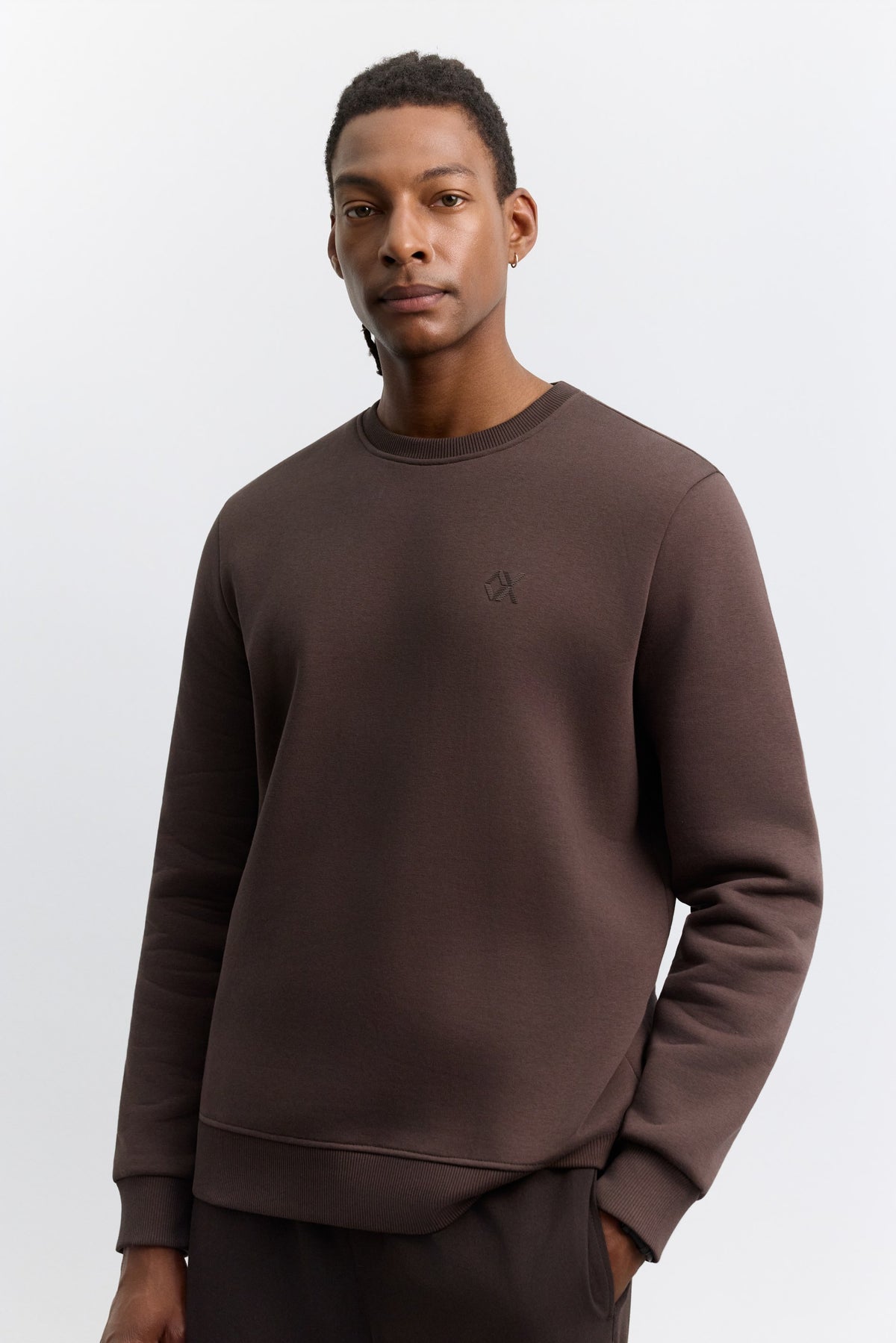 Kahve Bisiklet Yaka 3 Iplik Şardonlu -5 Dereceye Dayanıklı Sweatshirt