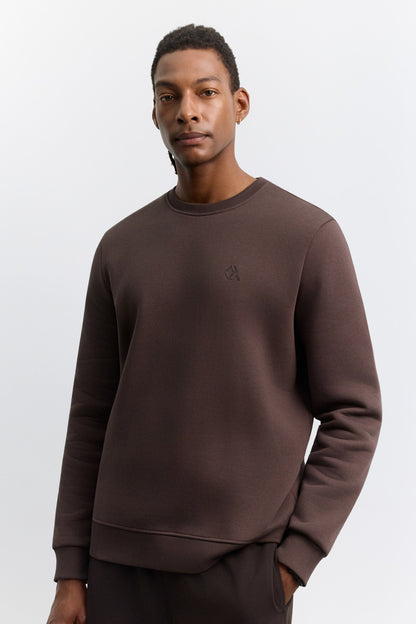 Kahve Bisiklet Yaka 3 Iplik Şardonlu -5 Dereceye Dayanıklı Sweatshirt