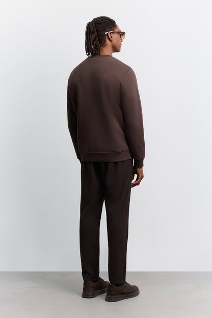 Kahve Bisiklet Yaka 3 Iplik Şardonlu -5 Dereceye Dayanıklı Sweatshirt