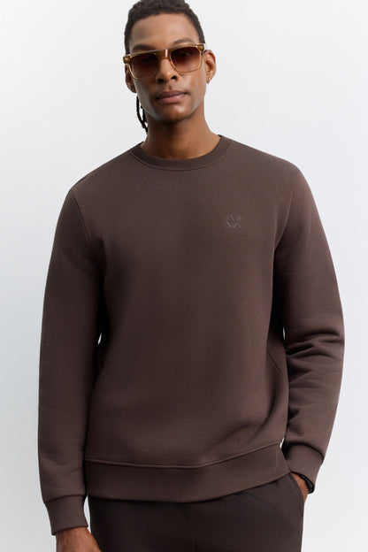 Kahve Bisiklet Yaka 3 Iplik Şardonlu -5 Dereceye Dayanıklı Sweatshirt