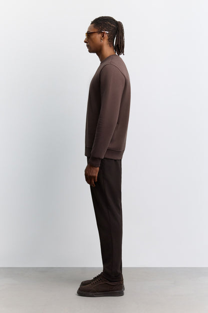 Kahve Bisiklet Yaka 3 Iplik Şardonlu -5 Dereceye Dayanıklı Sweatshirt