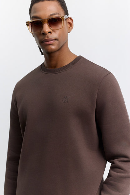 Kahve Bisiklet Yaka 3 Iplik Şardonlu -5 Dereceye Dayanıklı Sweatshirt